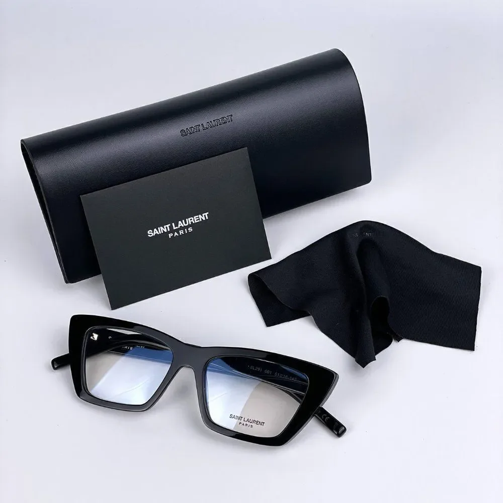 NEW Saint Laurent SL291 001 Black Cat Eye Blue Block Women Eyeglasses
